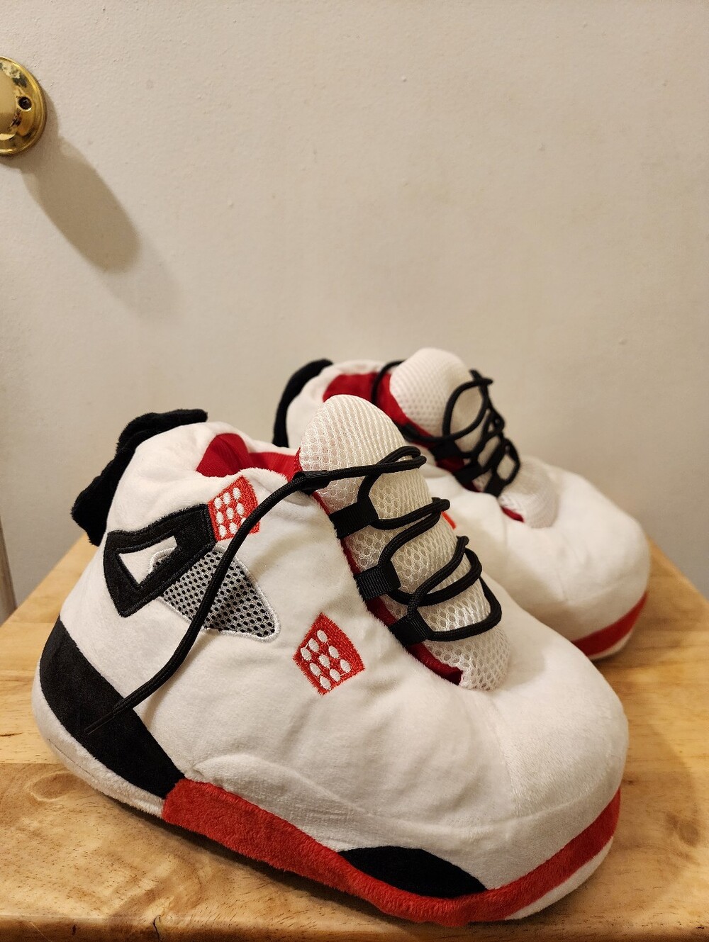 Jordan-inspired Adult Unisex Size Medium Plush White and Red Sneaker Slippers